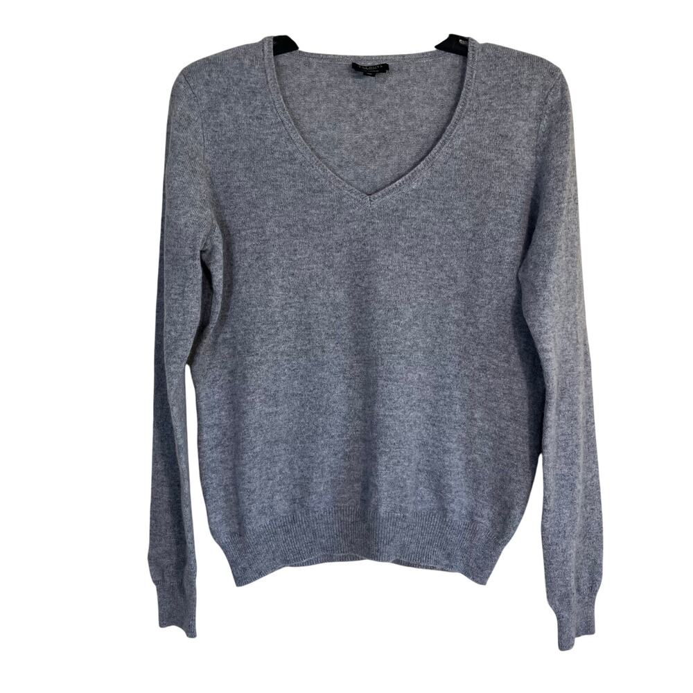 Talbots S Petite Pure Cashmere Fitted V-neck Sweater Pullover Gray